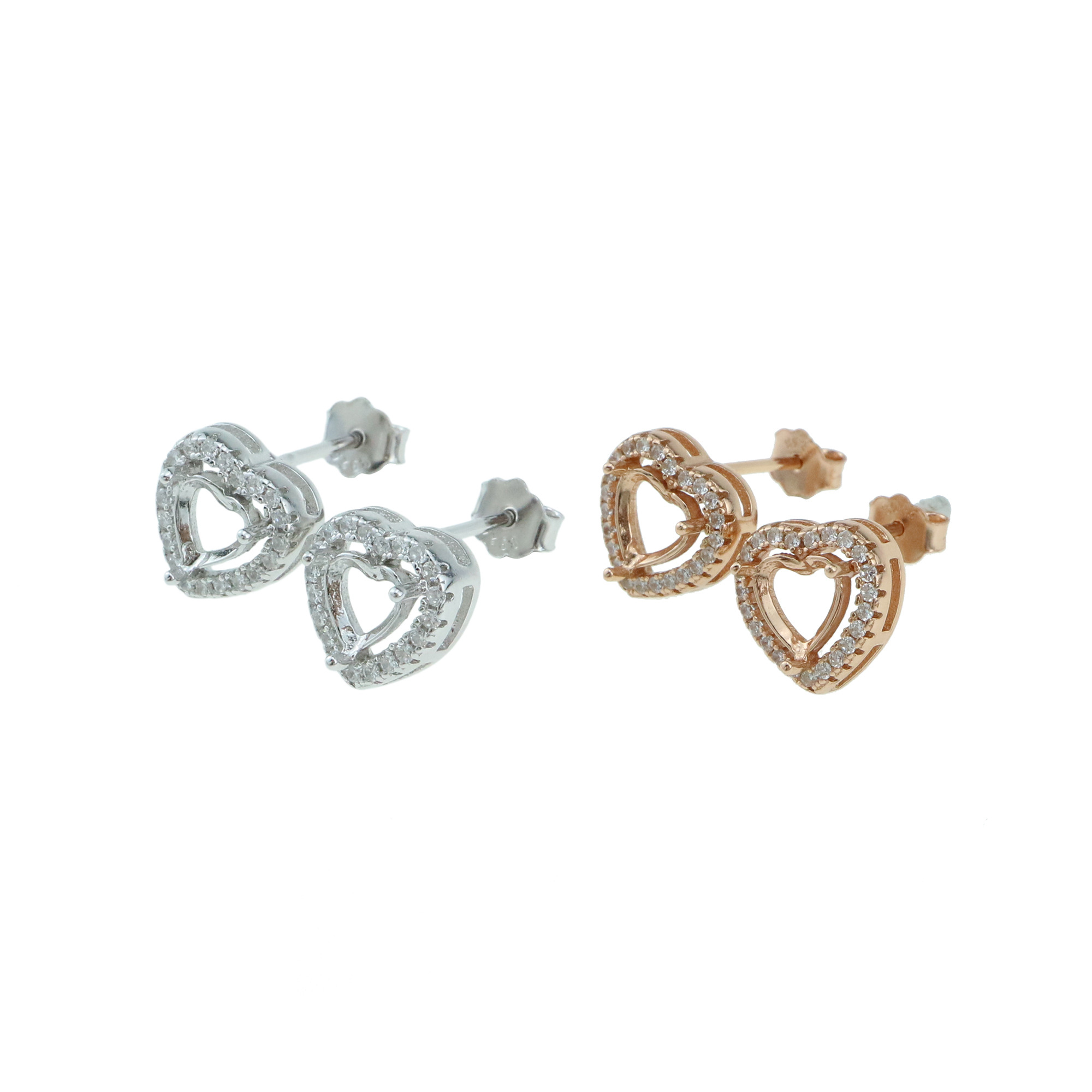 1Pair 5-6MM Rose Gold Plated Solid 925 Sterling Silver Heart Prong Bezel DIY Studs Earrings Settings for Gemstone Jewelry Supplies 1706051 - Click Image to Close